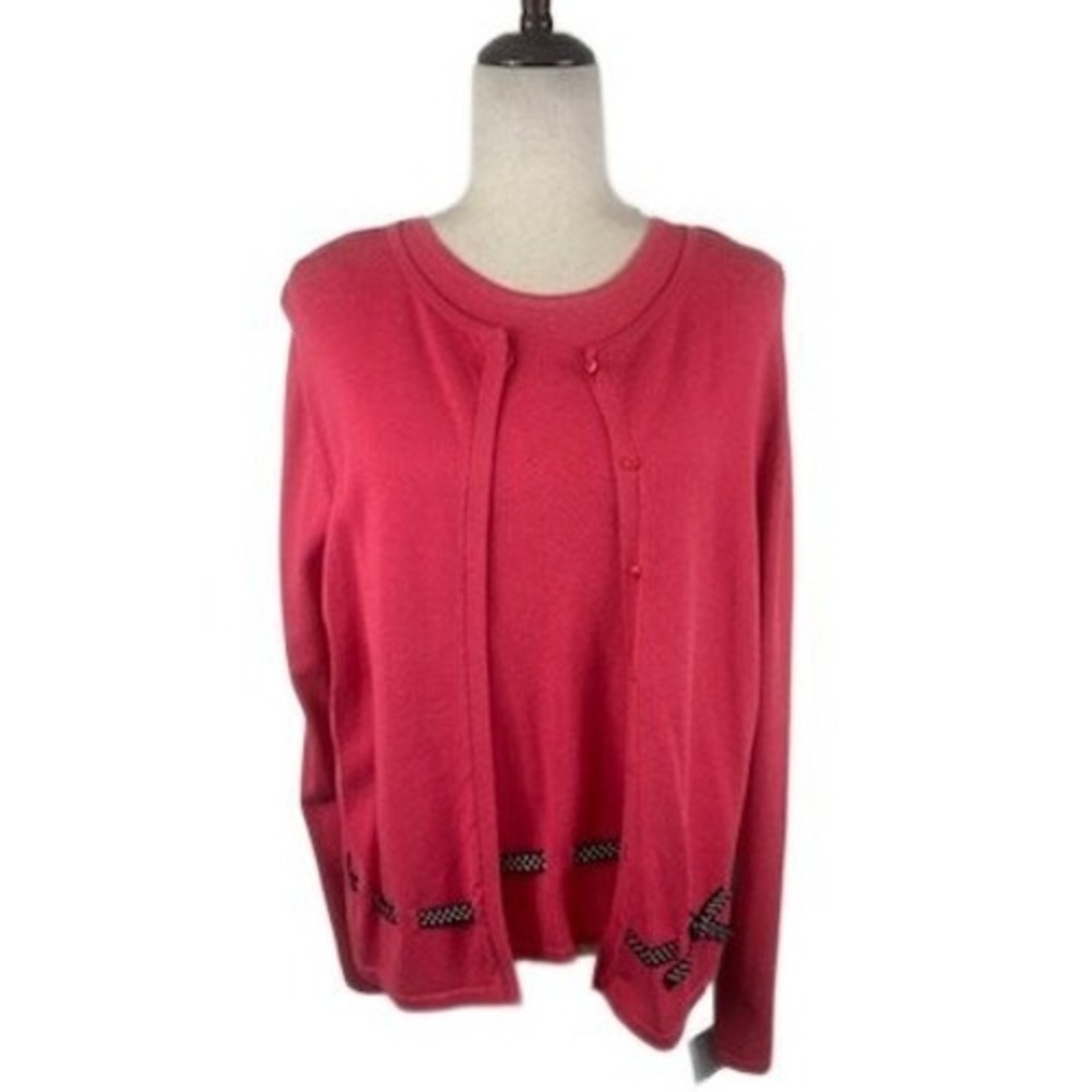 Y2K Marisa‎ Christina Sweater Set Pink Top Cardigan Bows Holiday Size Large